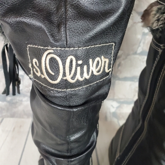 s.Oliver  Winter Tall Leather Boots Lined Faux Fur Black Size 38 - Picture 3 of 16
